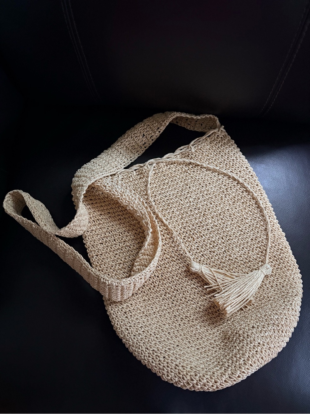 J. Crew Beige Crochet Drawstring Hobo with Tassels